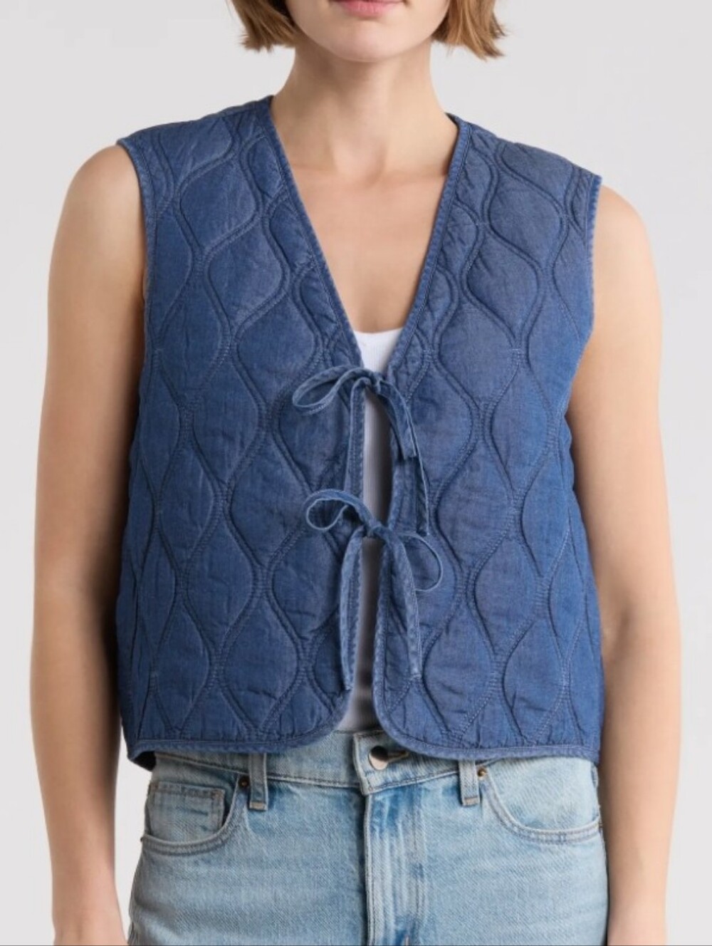 Nanette Lepore Heart Quilted Denim Tie Front Vest NWT L